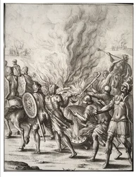 Die Trojaner verbrennen ihre Toten. Zustand 1